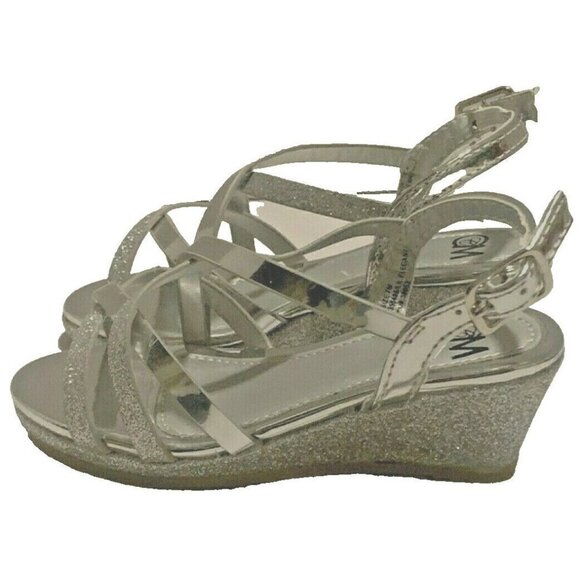 Chelsea Moreland Toddler Girls Wedge Sandals Size 7M Silver Glittery Party - Picture 2 of 10